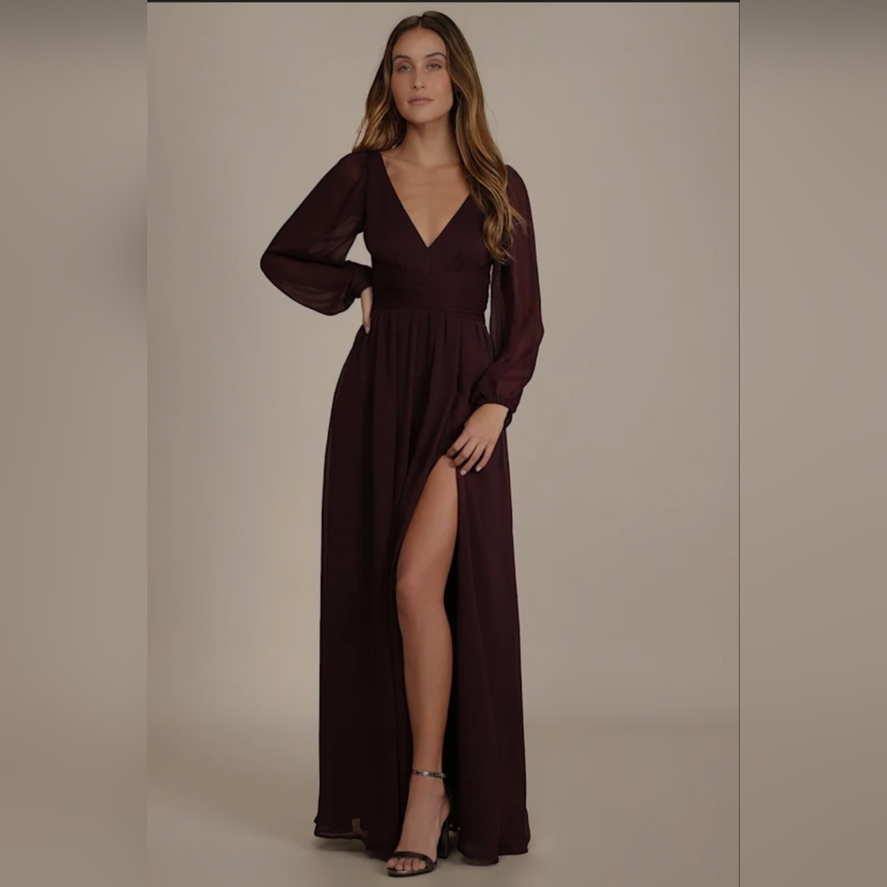 Lulus | Enchant My Love Dark Purple V-Neck Long Sleeve Maxi Dress | Size 2X